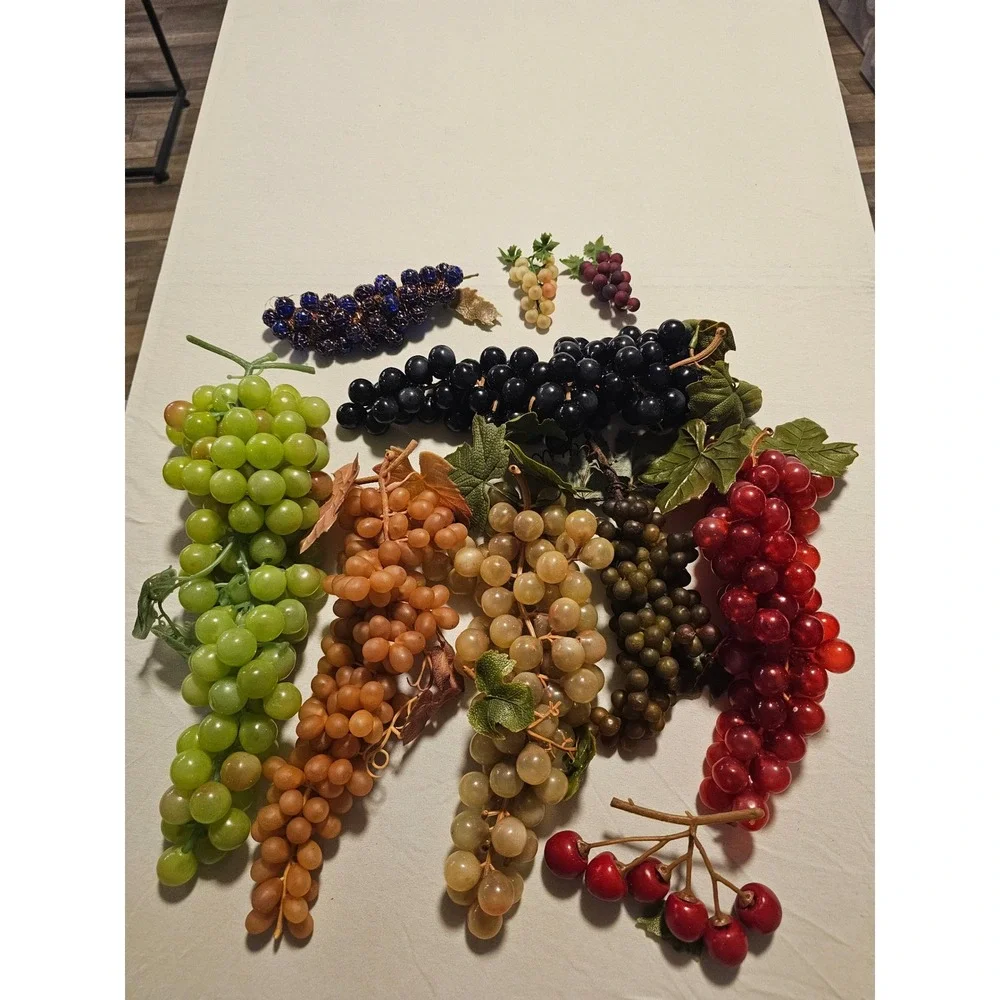 Vintage Style Artificial Grapes Lot 11pc Decorative Fruit Glass Bead Rubberized